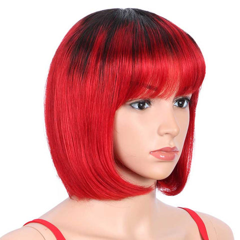 Rebecca Fashion Basic Cap Straight Bob Wigs Ombre Short Wigs With Bangs TT1B/RED
