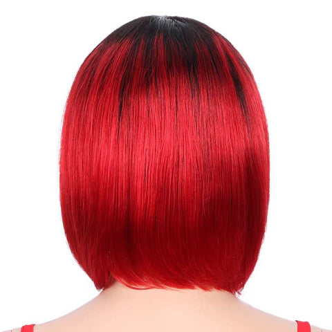 Rebecca Fashion Basic Cap Straight Bob Wigs Ombre Short Wigs With Bangs TT1B/RED