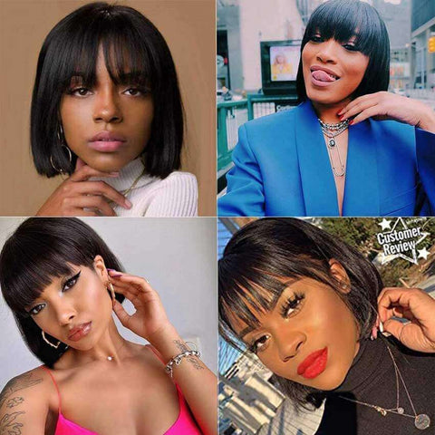 Image of Rebecca Fashion Short Bob Human Hair Wigs with Bangs For Black Women