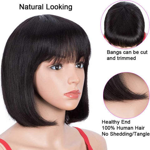 Rebecca Fashion Short Bob Human Hair Wigs with Bangs For Black Women