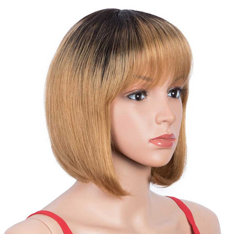 Image of Rebecca Fashion Short Bob Human Hair Wigs with Bangs For Black Women