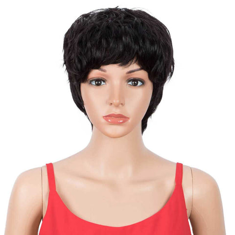 Rebecca Fashion Pixie Cut Wigs Short Wavy Human Hair 1B Wigs for Black Women 9 inch