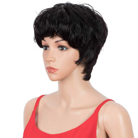 Rebecca Fashion Pixie Cut Wigs Short Wavy Human Hair 1B Wigs for Black Women 9 inch