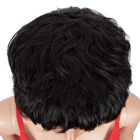 Image of Rebecca Fashion Pixie Cut Wigs Short Wavy Human Hair 1B Wigs for Black Women 9 inch