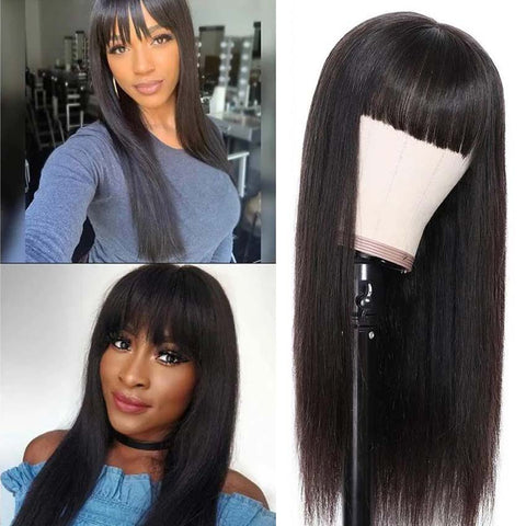 Image of Rebecca Fashion Human Hair Straight Hair Colored Wigs Basic Wigs With Bangs For Women